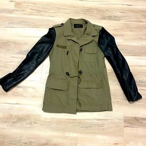 Olive Jacket with Leather Sleeves